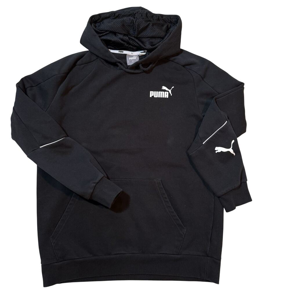 Puma Hoodie‎ Women’s Size Medium Black Mesh Hood White Stripe